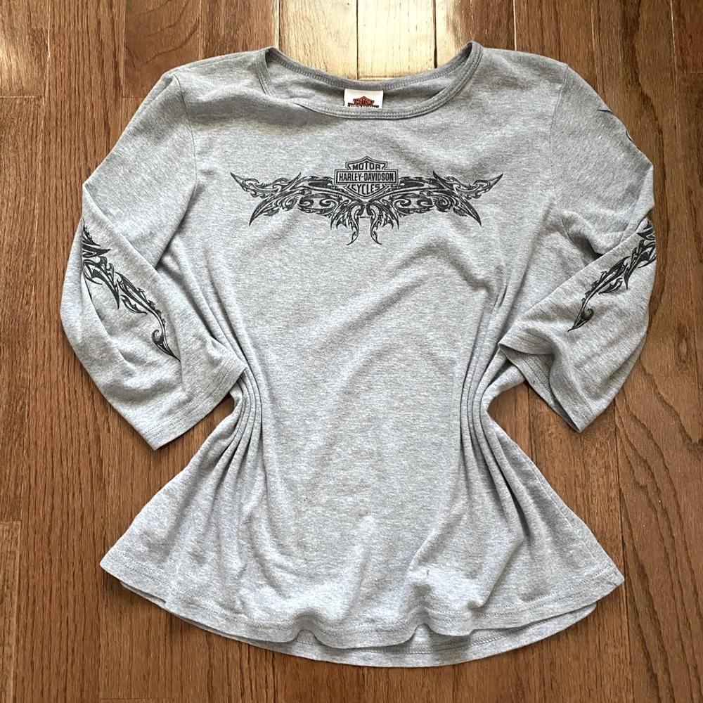 Harley-Davidson Gray Long Sleeve Tee with Black Tribal Graphics